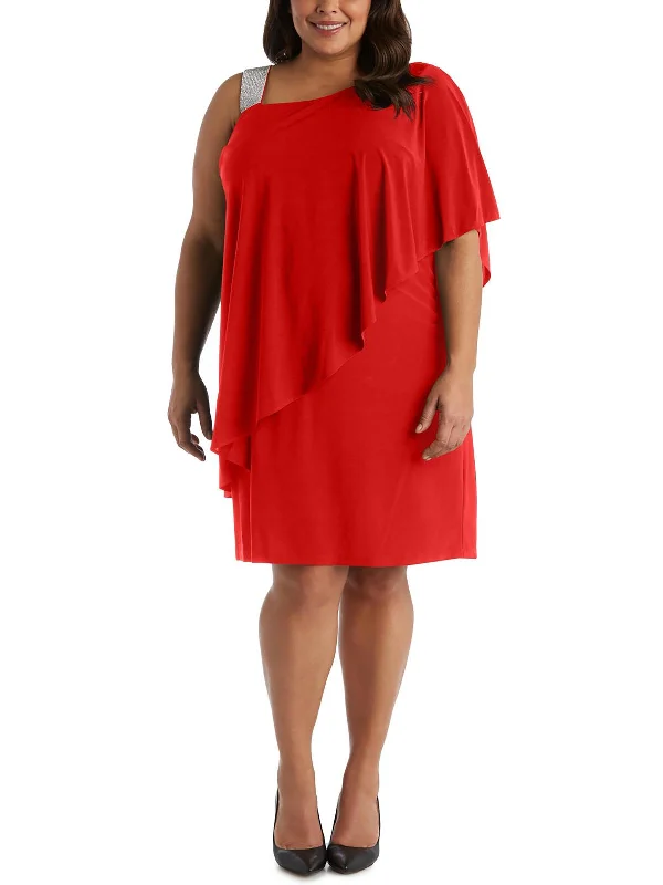 cocktail dress with sweetheart bodice-Plus Womens Knit Embellished Cocktail and Party Dress