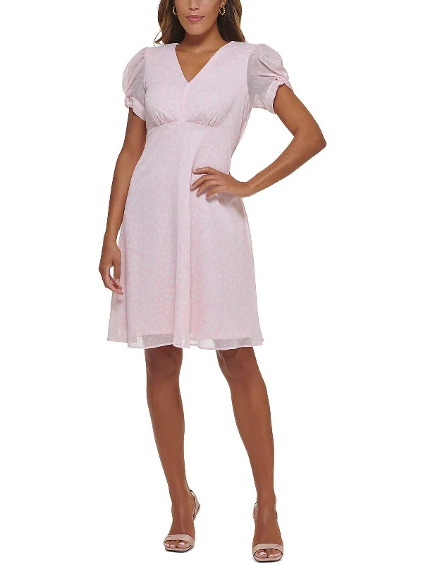 Belted Mini Dress for a Chic Silhouette -Womens Puff Sleeve Knee-Length Fit & Flare Dress