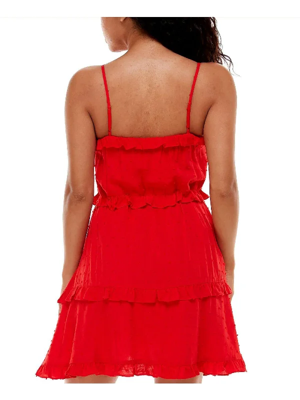 Chic Cocktail Mini Dress -Juniors Womens Spaghetti Strap Ruffled Mini Dress