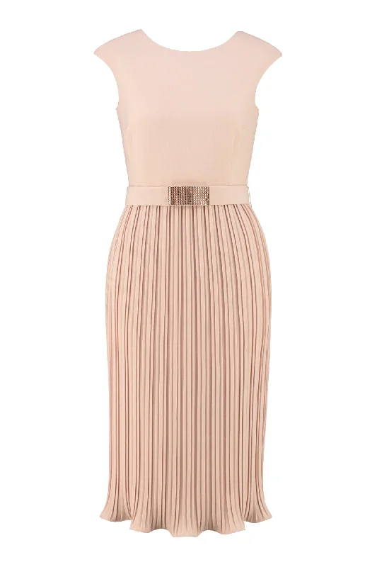 cocktail dress with pockets-LUNARIA NUDE PINK BUTTERFLY-PLEATED COCKTAIL DRESS