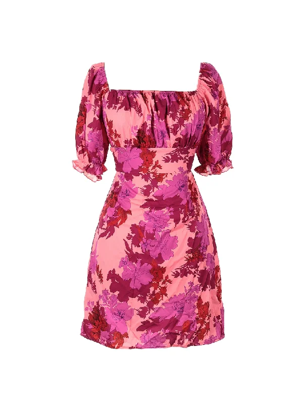 sweetheart neckline cocktail dress-L - ssb pink floral party dress with tie back