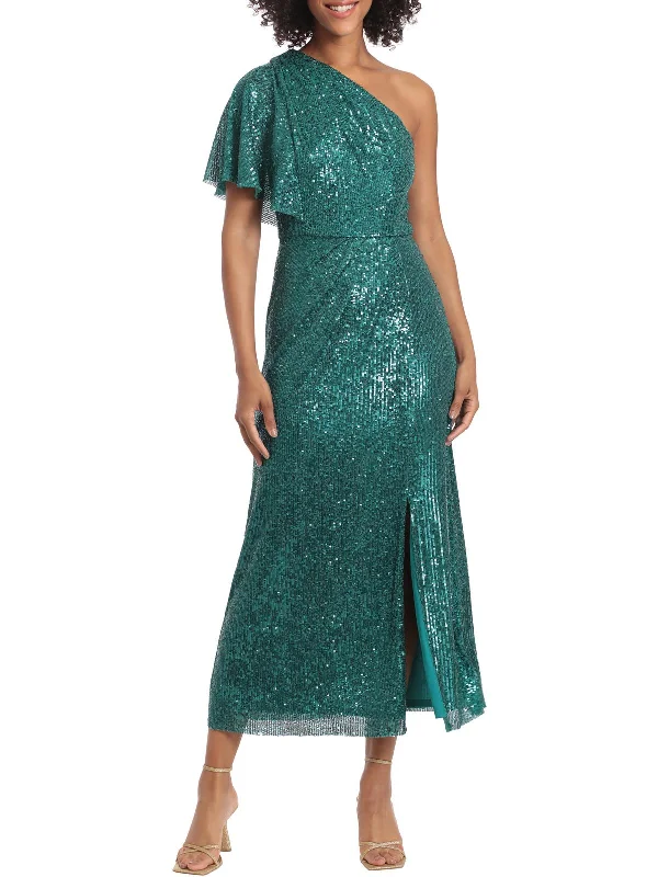 cocktail dress with trumpet skirt-Womens Sequined One-shoulder Cocktail and Party Dress