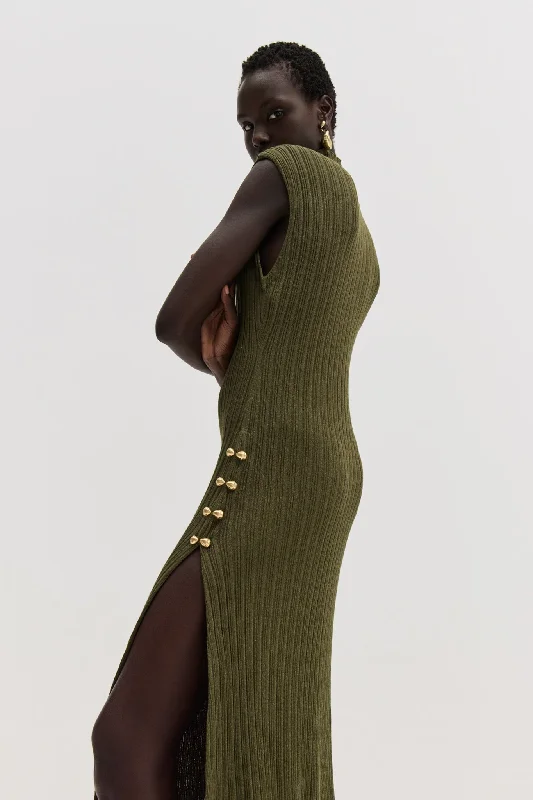 turtleneck casual midi dress-Leandra Knit Midi Dress