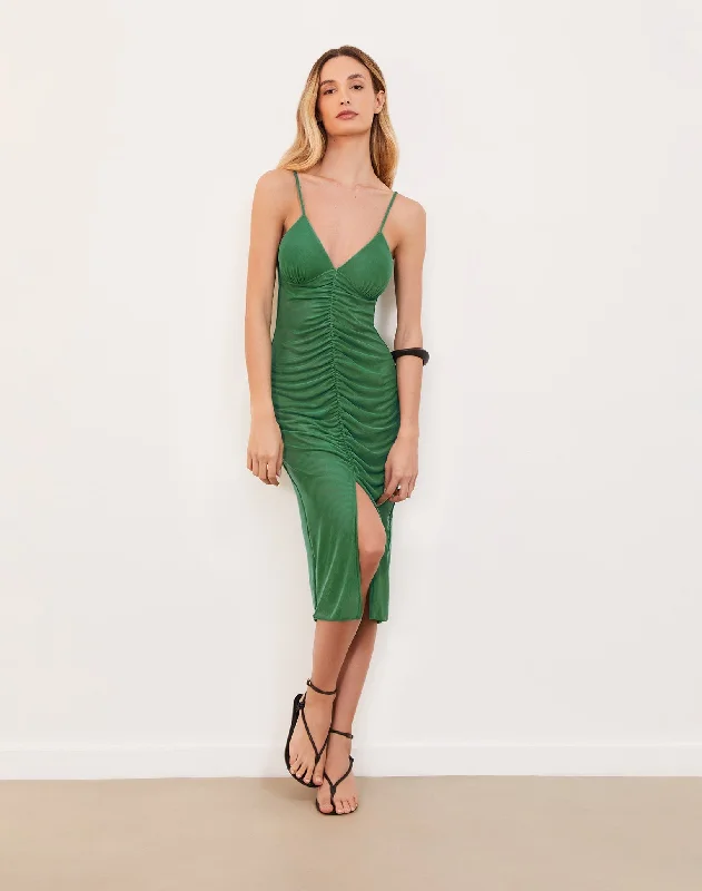 smocked waist midi dress-Sheer Diana Midi Dress - Aspen