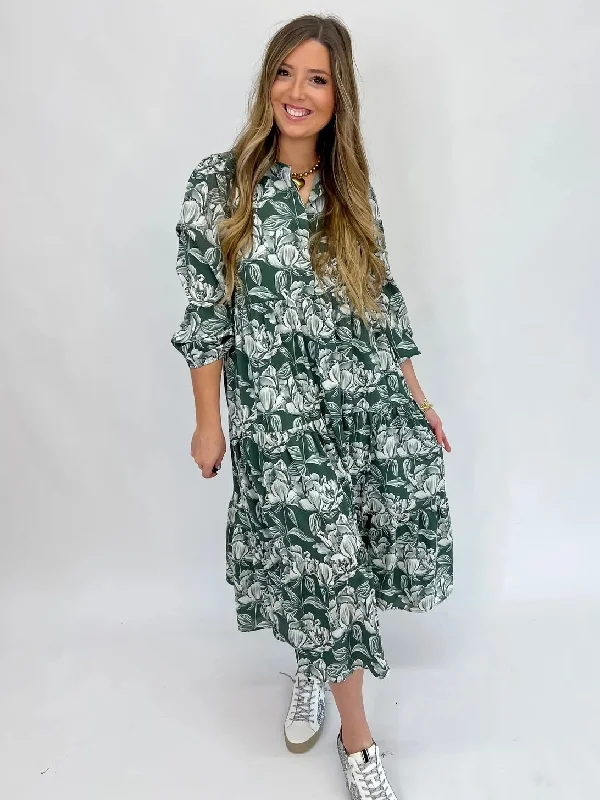 plaid summer midi dress-In Full Motion Midi Dress-H Green