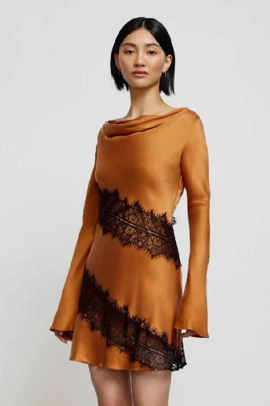 Deep V Neck Mini Dress -Helania Mini Dress | Caramel