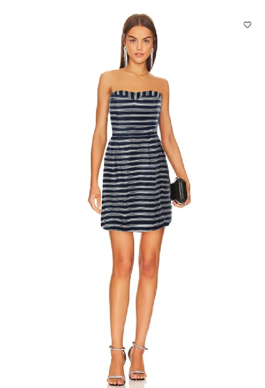 backless cocktail dress-6 - naf naf navy striped strapless cocktail dress