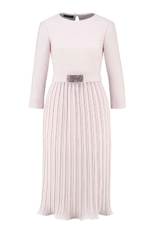 cocktail dress with sweetheart neckline-LUDWIGIA PALE PINK PLEATED COCKTAIL DRESS WITH THE BELT