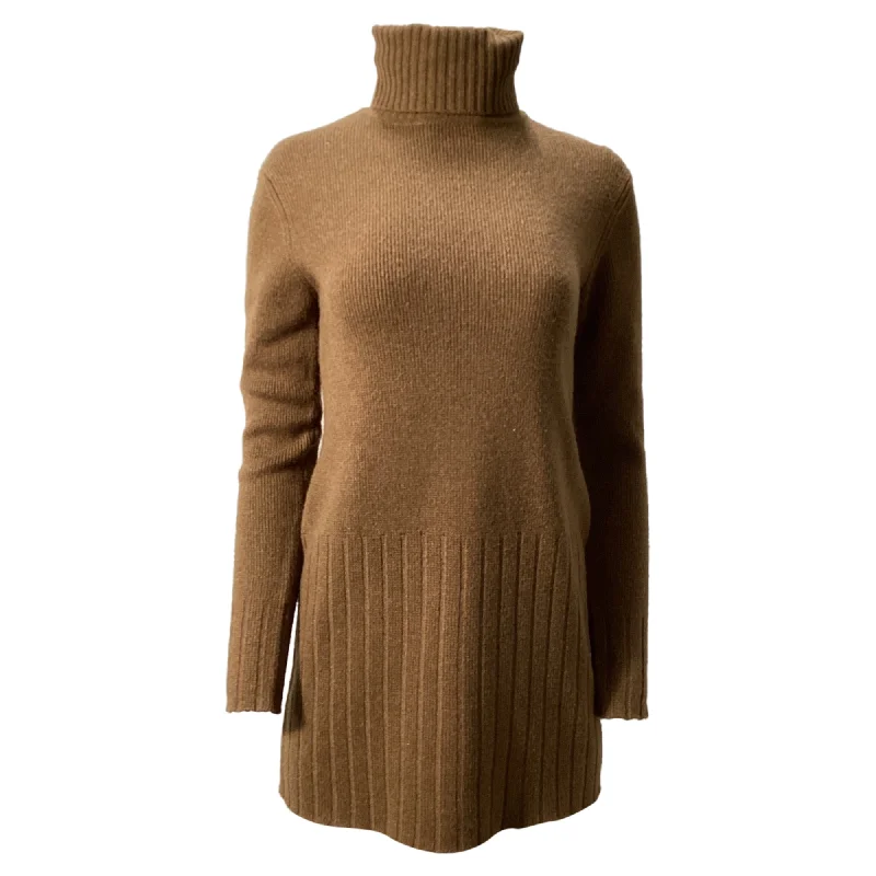 Elegant Cocktail Mini Dress -Nili Lotan Everett Mini Turtleneck Dress in Brown Wool