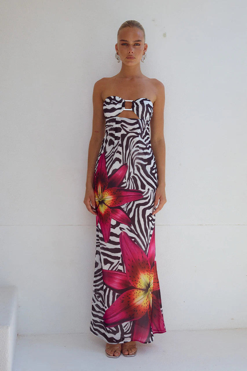 floral detail maxi dress-MAXI DRESS ALESSIA ZEBRA FLORAL