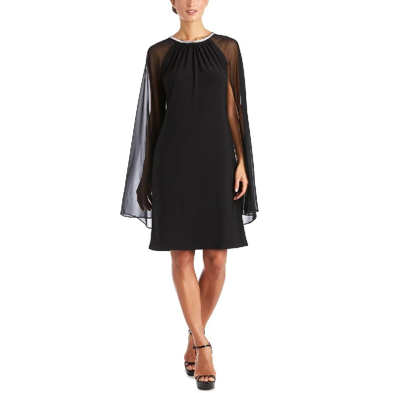 cocktail dress with puff sleeves-Womens Embellished Cape Cocktail and Party Dress