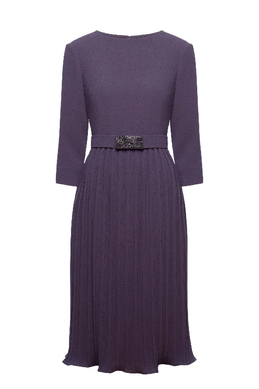 elegant lace cocktail dress-LUDWIGIA PURPLE VELVET PLEATED COCKTAIL DRESS WITH THE BELT