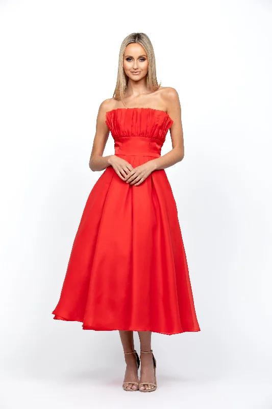 sleeveless wrap midi dress-Itzi Ruffled Tea Length Midi