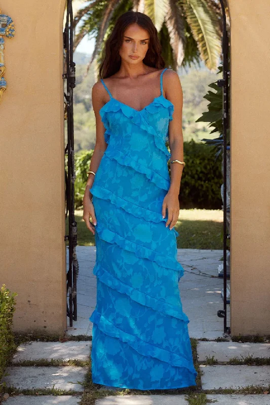 bohemian smocked maxi dress-Mandeville Maxi Dress - Aqua