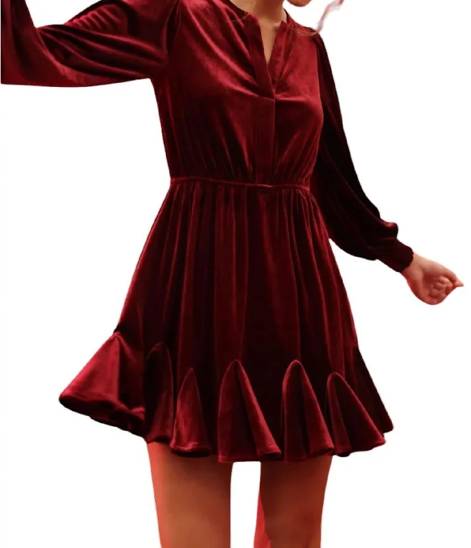 Chiffon Mini Dress for a Light Feel -Velvet Mini Dress In Burgundy