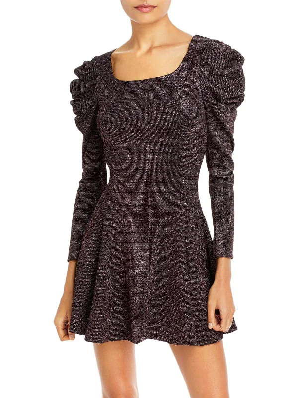 Casual Mini Dress with a Modern Twist -Womens Metallic Mini Fit & Flare Dress