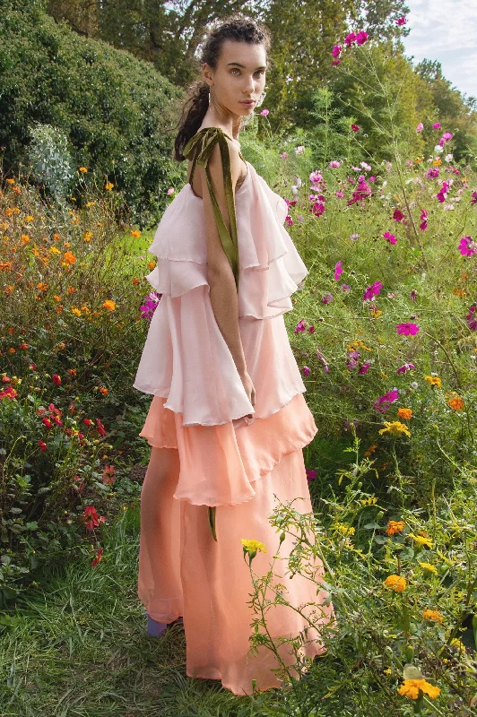 boho inspired floral maxi dress-Aurae Rose Silk and Organza Maxi Dress