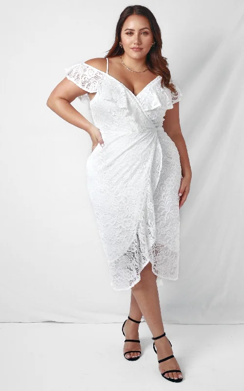 elegant evening midi dress-Mon Cherie Lace Midi Dress - White