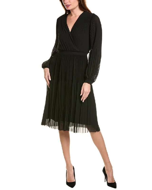 Mini Dress with Eyelet Lace -Elie Tahari Allover Pleated Mini Dress