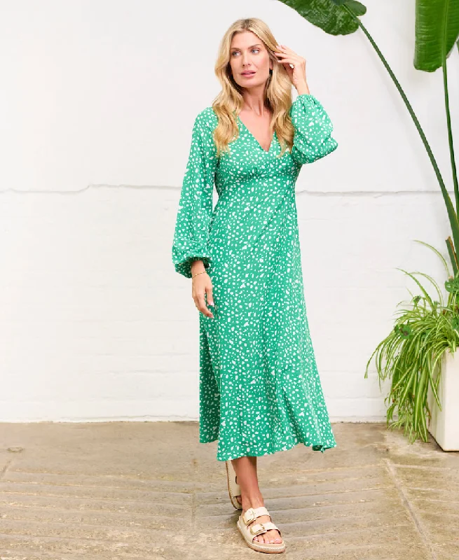 ruffled hem midi dress-Green Spot Empire Waist Midi Dress