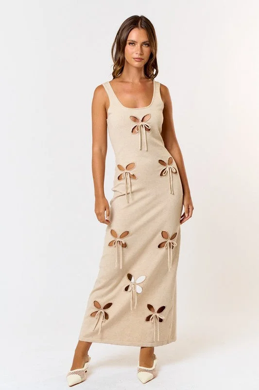 floral gathered waist maxi dress-Soborna Bow Maxi Dress