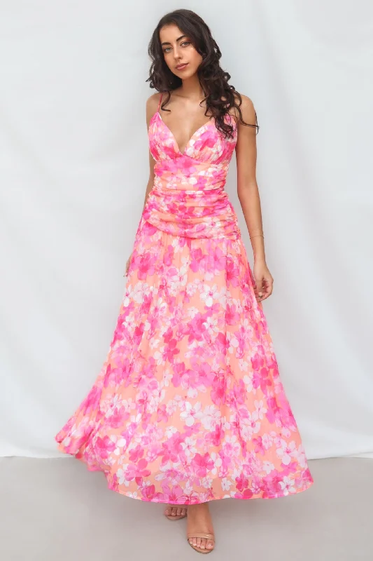 floral high-low maxi dress-Yura Maxi Dress - Pink Floral