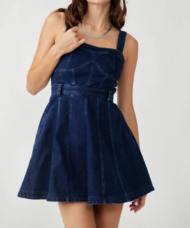 Mesh See Through Mini Dress -Margot Denim Mini In Dark Indigo