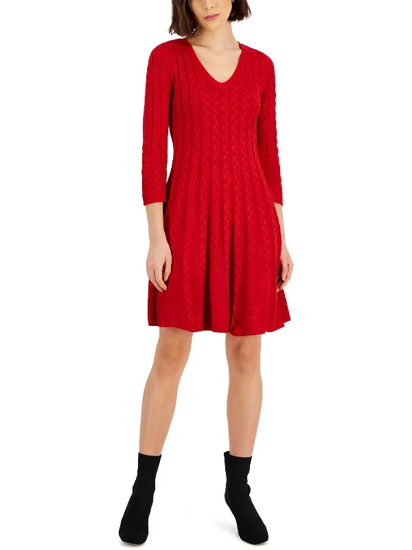 Beach Vacation Mini Dress -Womens Cable Knit Mini Sweaterdress