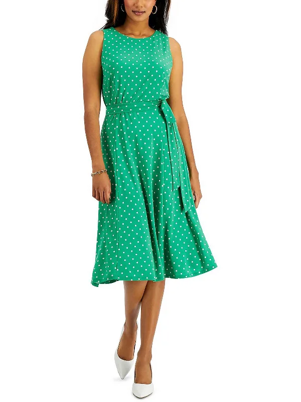 Ruched Tight Mini Dress -Womens Polka Dot Mid Calf Fit & Flare Dress