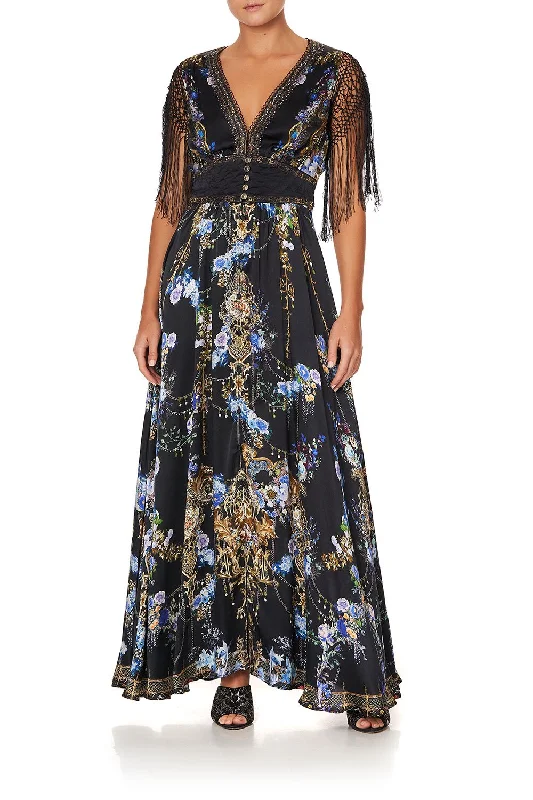 fitted floral maxi dress-LONG DRESS WITH SHAPED WAISTBAND PALACE PLAYHOUSE