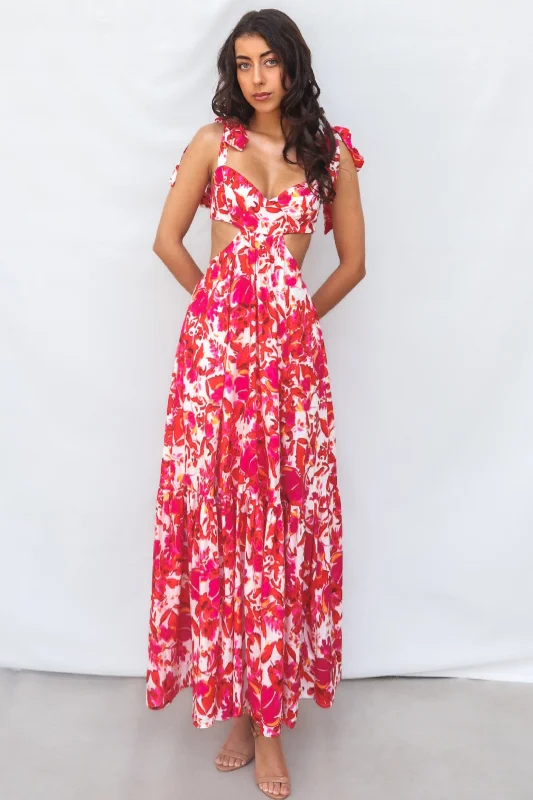 casual button-down maxi dress-Pedro Maxi Dress - Red Floral