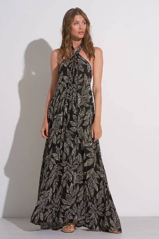 floral wrap maxi dress-Black Printed Cross Halter Maxi Dress