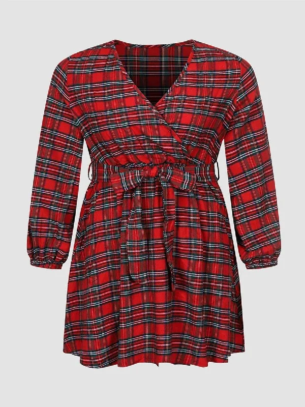 fit and flare cocktail dress-Plus Size Plaid Party Dress