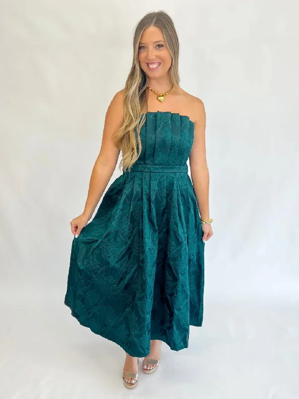 romantic lace midi dress-[Entro] Gorgeous Green Strapless Midi Dress