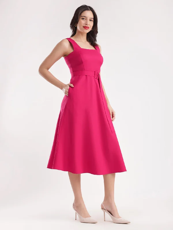 Chic Cocktail Mini Dress -Fit And Flare Dress - Fuchsia