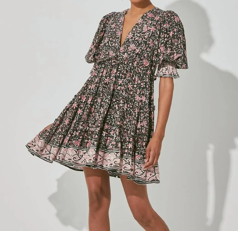 Classy Off Shoulder Mini Dress -Lauren Mini Dress In Fan Print