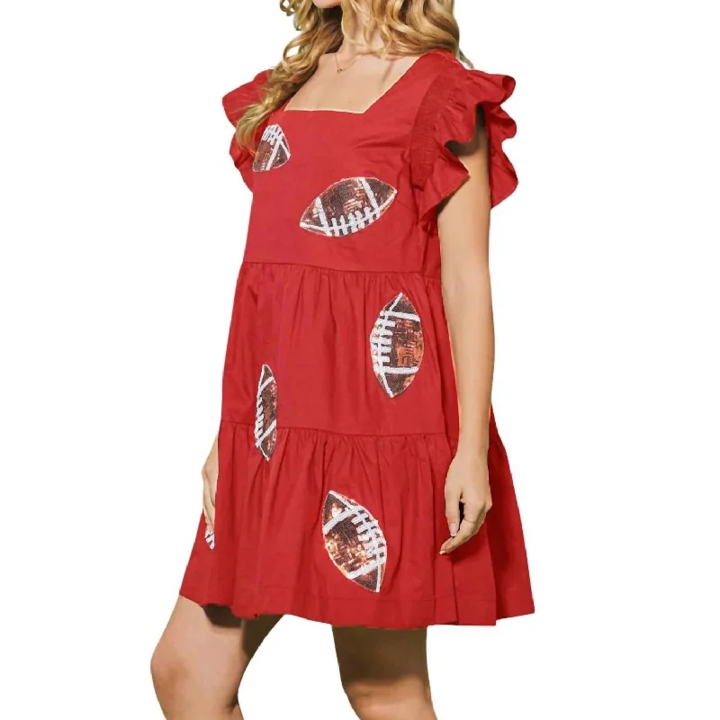 Mini Dress with Waist Tie -Sequin Football Tiered Mini Dress