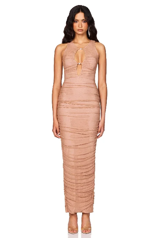 casual wrap maxi dress-Nookie Crystal Halter Maxi Dress - Nude