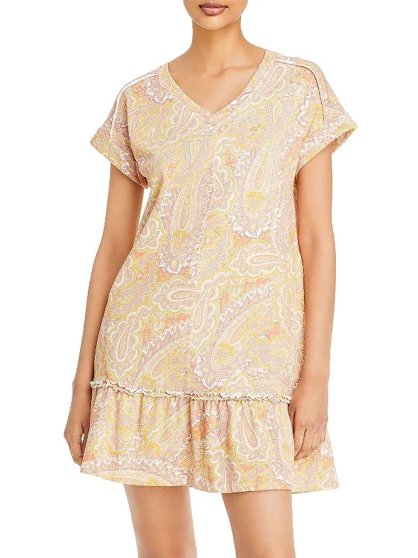 Affordable Yet Stylish Mini Dress -Womens Paisley Mini T-Shirt Dress