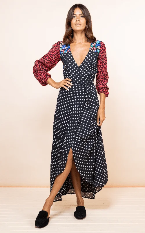 casual high-low hem maxi dress-Jagger Maxi Dress In Red Polka Dot