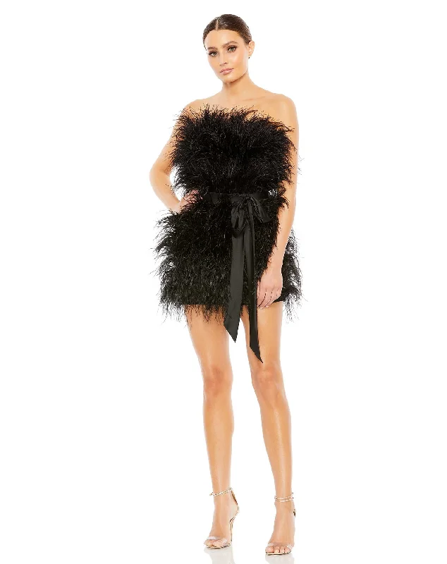 Glitter Mini Dress for Party -Feather Strapless Mini Dress