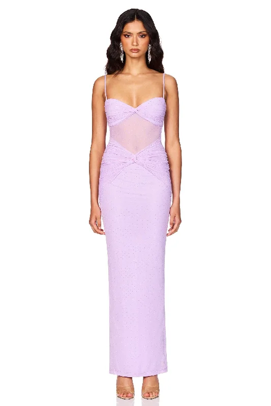 casual floral skater maxi dress-Nookie Crystal Mesh Maxi Dress - Lilac