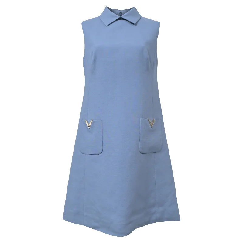 Corset Inspired Mini Dress -Valentino Collared Mini Dress in Light Blue Wool