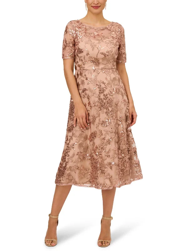 cocktail dress with ruching-Womens Embroidered Sequin Cocktail And Party Dress