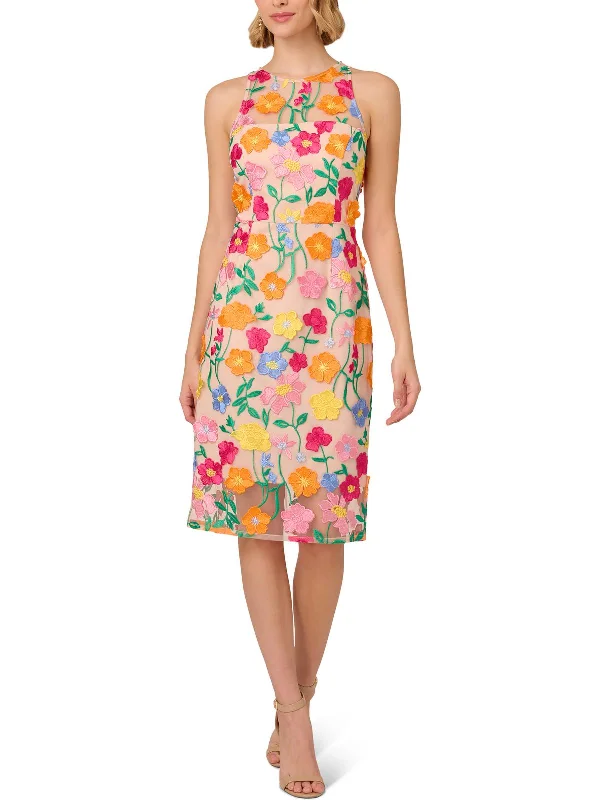 V-neck cocktail dress-Womens Floral Embroidered Cocktail And Party Dress