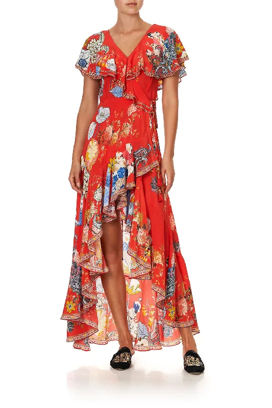 casual wrap maxi dress-FRILL SLEEVE LONG DRESS PAISLEY IN PATCHES