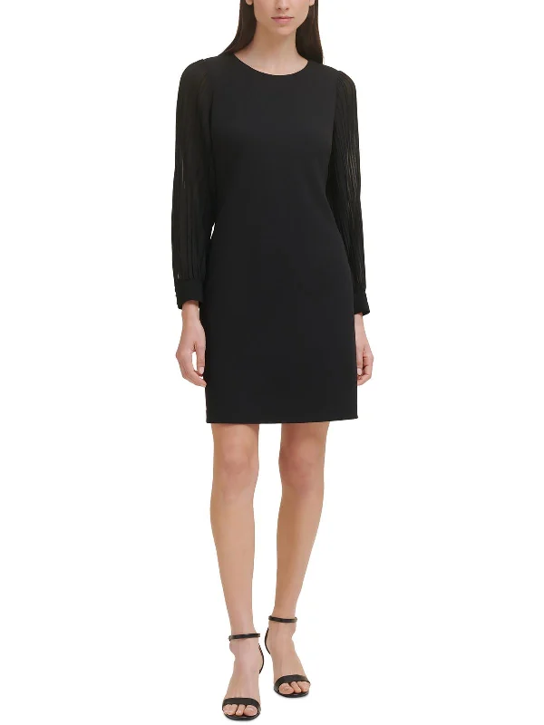 Holiday Ready Mini Dress -Petites Womens Shutter Pleat Mini Sheath Dress