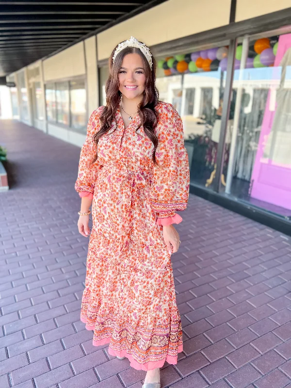 casual striped maxi dress-Bella Chiffon Tiered Maxi Dress-Ivory/Orange