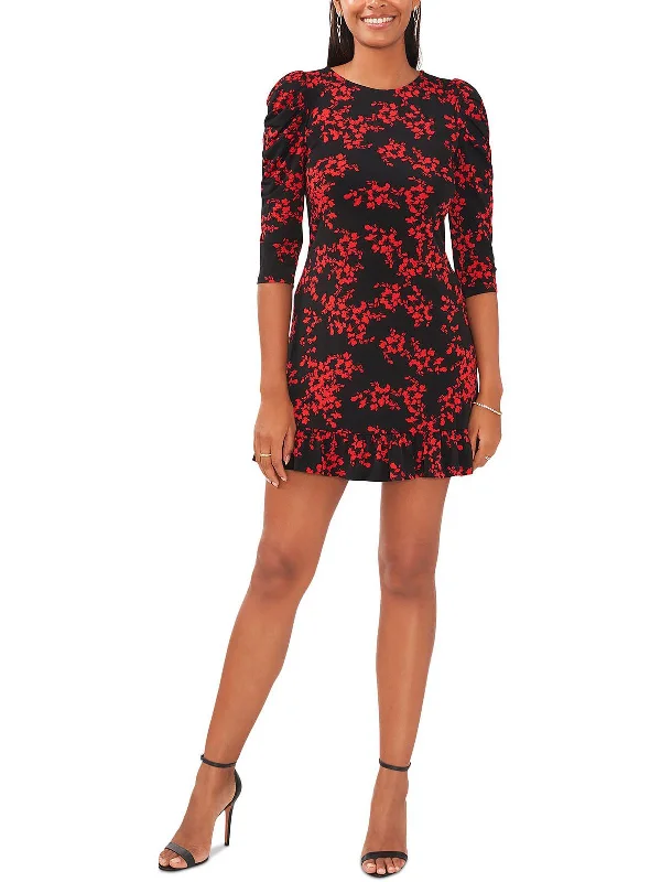 Mini Dress with a Satin Finish -Petites Womens Floral Short Mini Dress