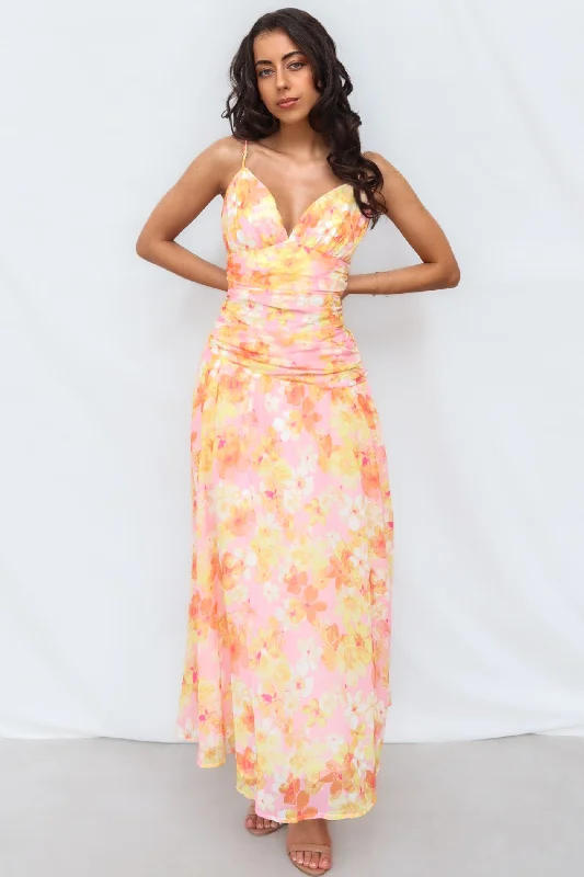 casual floral knit maxi dress-Yura Maxi Dress - Yellow Floral